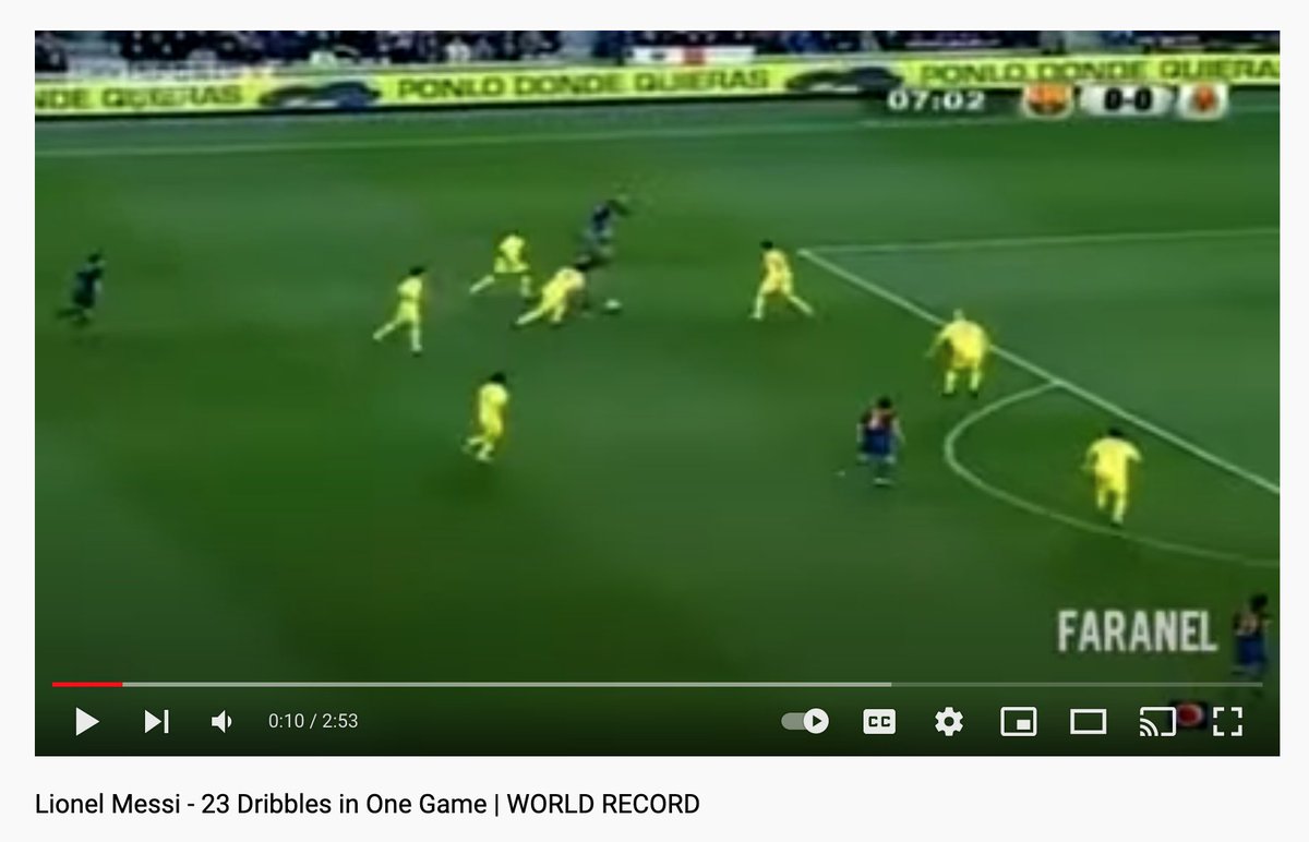 Screenshot of the Messi 23 dribbles YouTube video